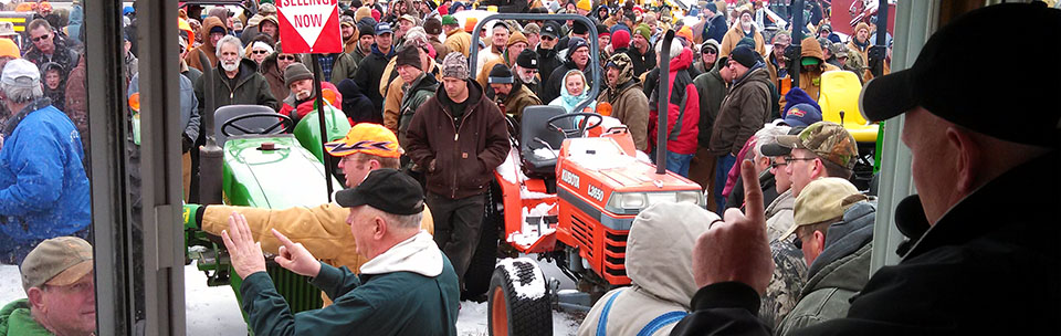 Each year we conduct the Voelker Spring auction in Big Rapids, Michigan. 8 auctioneers selling brands like John Deere, New Holland, Case Interna